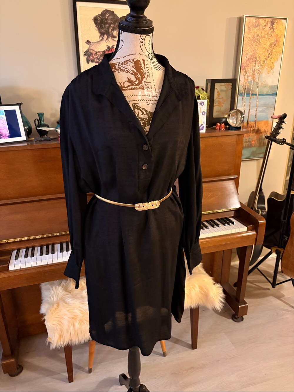 Banana Republic Black Billow-Sleeve Shirt Dress